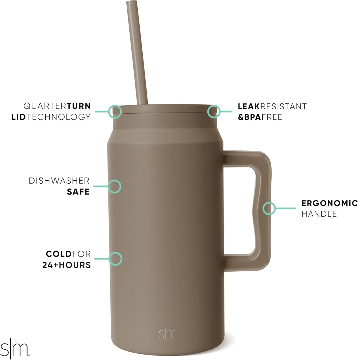 50 oz Mug Tumbler with Handle and Straw Lid | Reusable Insulated Stainless Steel Large Travel Jug Water Bottle | Gifts for Women Men Him Her | Trek Collection | 50oz | Graphite