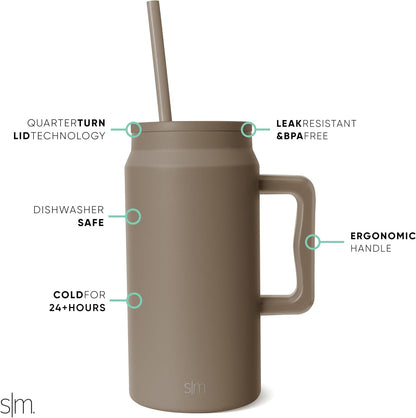 50 oz Mug Tumbler with Handle and Straw Lid | Reusable Insulated Stainless Steel Large Travel Jug Water Bottle | Gifts for Women Men Him Her | Trek Collection | 50oz | Graphite