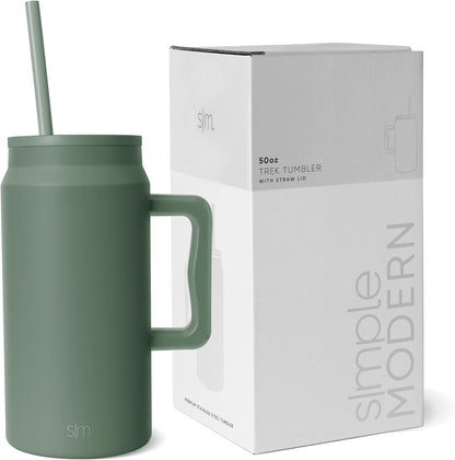 50 oz Mug Tumbler with Handle and Straw Lid | Reusable Insulated Stainless Steel Large Travel Jug Water Bottle | Gifts for Women Men Him Her | Trek Collection | 50oz | Graphite