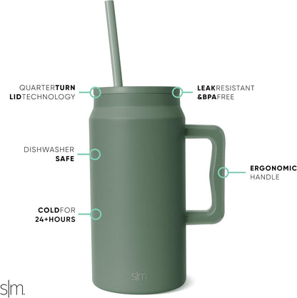 50 oz Mug Tumbler with Handle and Straw Lid | Reusable Insulated Stainless Steel Large Travel Jug Water Bottle | Gifts for Women Men Him Her | Trek Collection | 50oz | Graphite