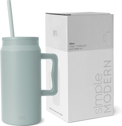 50 oz Mug Tumbler with Handle and Straw Lid | Reusable Insulated Stainless Steel Large Travel Jug Water Bottle | Gifts for Women Men Him Her | Trek Collection | 50oz | Graphite