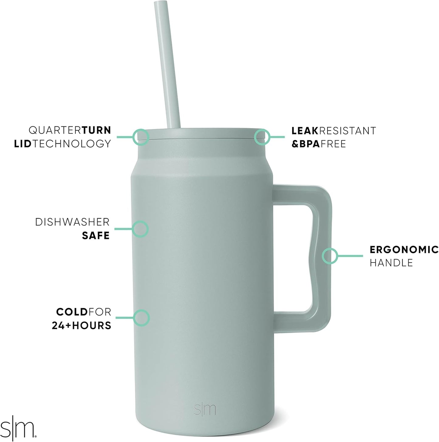 50 oz Mug Tumbler with Handle and Straw Lid | Reusable Insulated Stainless Steel Large Travel Jug Water Bottle | Gifts for Women Men Him Her | Trek Collection | 50oz | Graphite