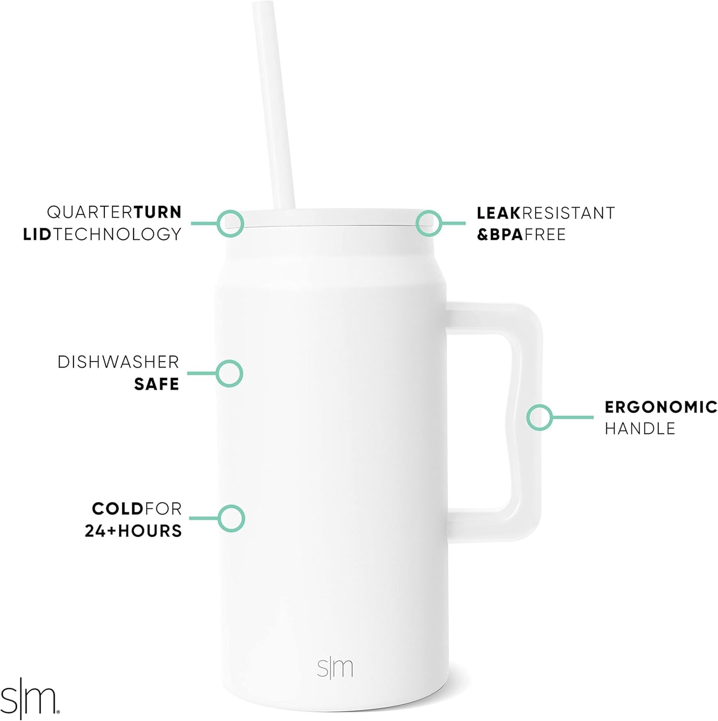 50 oz Mug Tumbler with Handle and Straw Lid | Reusable Insulated Stainless Steel Large Travel Jug Water Bottle | Gifts for Women Men Him Her | Trek Collection | 50oz | Graphite