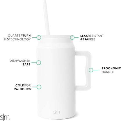 50 oz Mug Tumbler with Handle and Straw Lid | Reusable Insulated Stainless Steel Large Travel Jug Water Bottle | Gifts for Women Men Him Her | Trek Collection | 50oz | Graphite