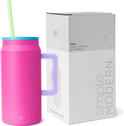50 oz Mug Tumbler with Handle and Straw Lid | Reusable Insulated Stainless Steel Large Travel Jug Water Bottle | Gifts for Women Men Him Her | Trek Collection | 50oz | Graphite