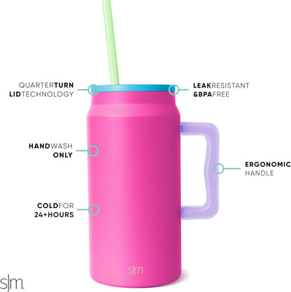 50 oz Mug Tumbler with Handle and Straw Lid | Reusable Insulated Stainless Steel Large Travel Jug Water Bottle | Gifts for Women Men Him Her | Trek Collection | 50oz | Graphite