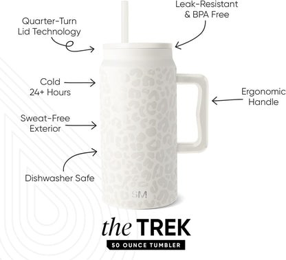 50 oz Mug Tumbler with Handle and Straw Lid | Reusable Insulated Stainless Steel Large Travel Jug Water Bottle | Gifts for Women Men Him Her | Trek Collection | 50oz | Graphite