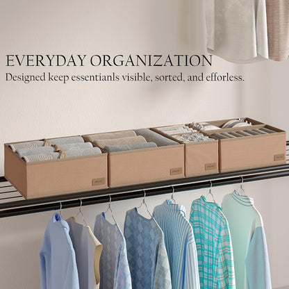 Dresser Drawer Organizer Clothes, 6 Pack Foldable Storage Boxes with Zipper, 600D Fabric, Cream, Drawer Dividers for Underwear, Socks, Baby Clothes