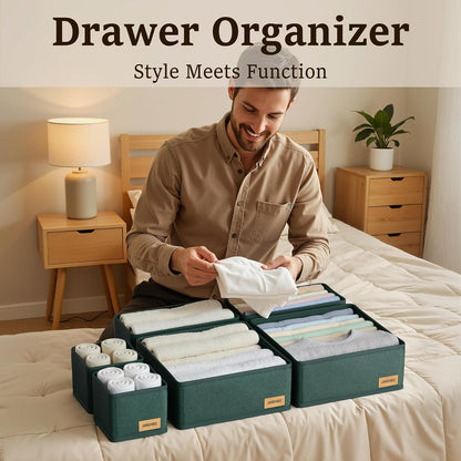 Dresser Drawer Organizer Clothes, 6 Pack Foldable Storage Boxes with Zipper, 600D Fabric, Cream, Drawer Dividers for Underwear, Socks, Baby Clothes