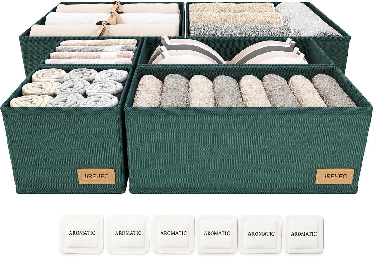 Dresser Drawer Organizer Clothes, 6 Pack Foldable Storage Boxes with Zipper, 600D Fabric, Cream, Drawer Dividers for Underwear, Socks, Baby Clothes
