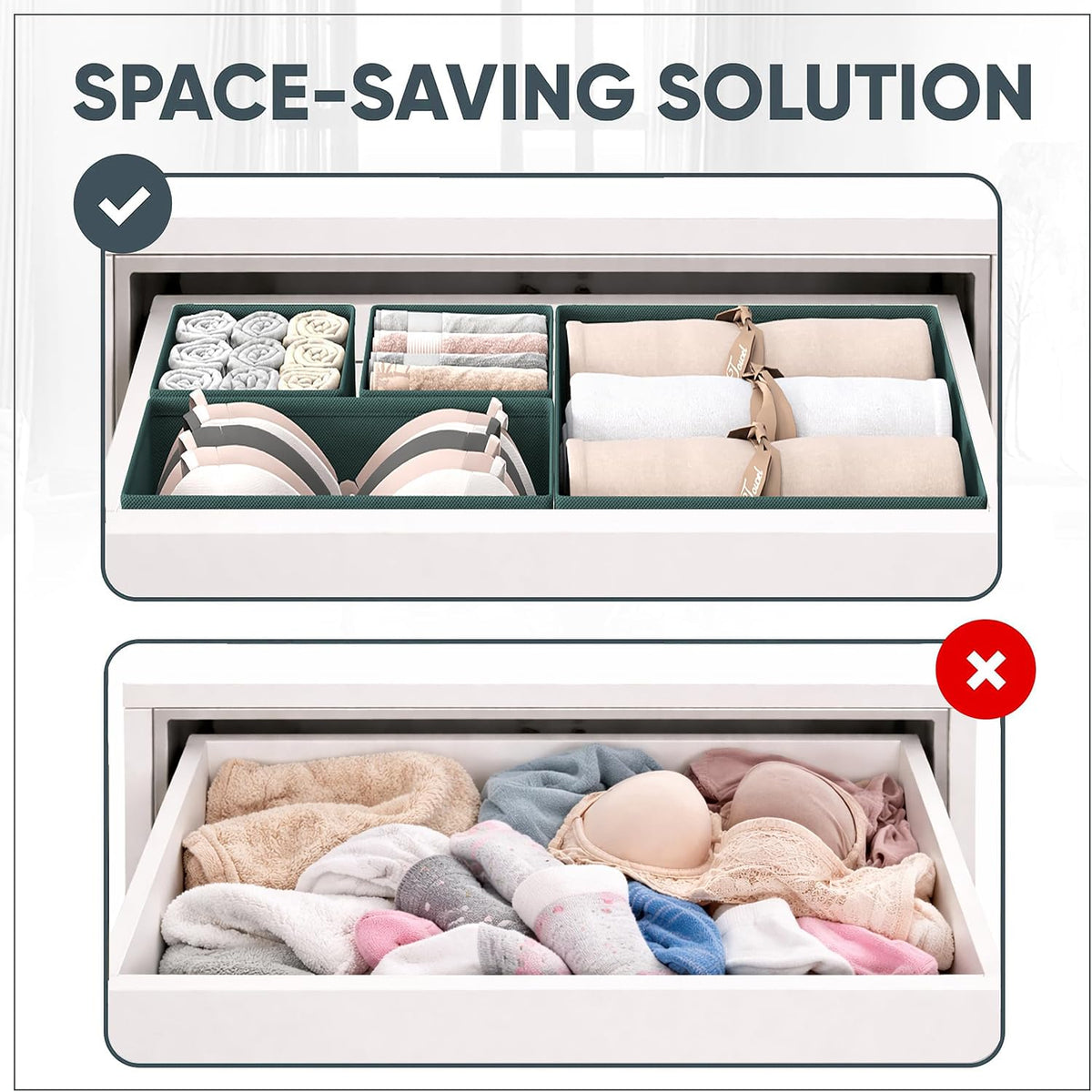 Dresser Drawer Organizer Clothes, 6 Pack Foldable Storage Boxes with Zipper, 600D Fabric, Cream, Drawer Dividers for Underwear, Socks, Baby Clothes