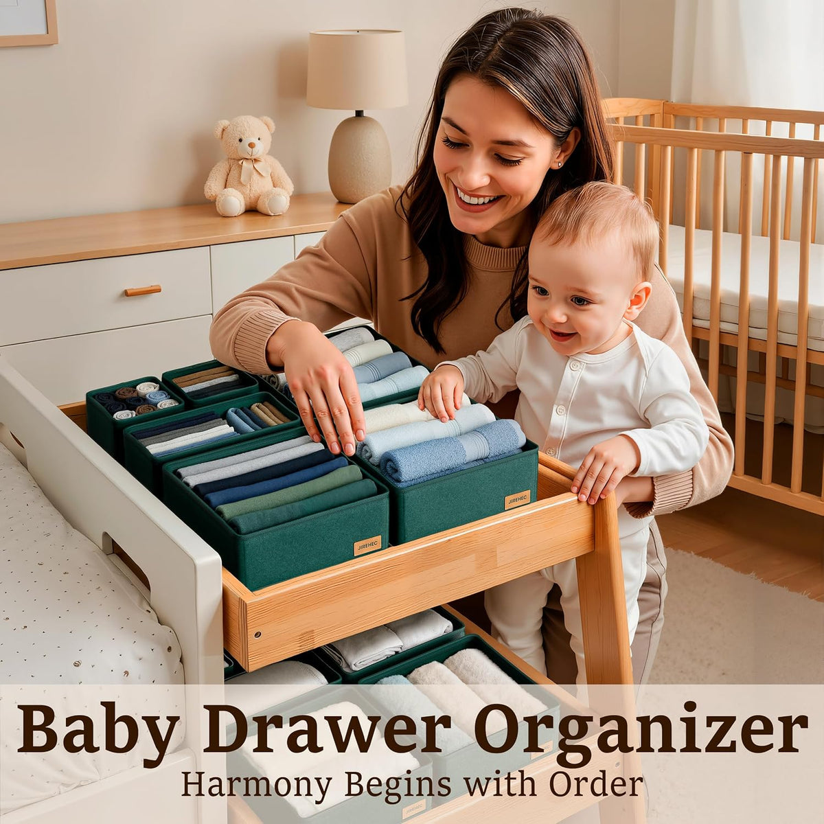 Dresser Drawer Organizer Clothes, 6 Pack Foldable Storage Boxes with Zipper, 600D Fabric, Cream, Drawer Dividers for Underwear, Socks, Baby Clothes