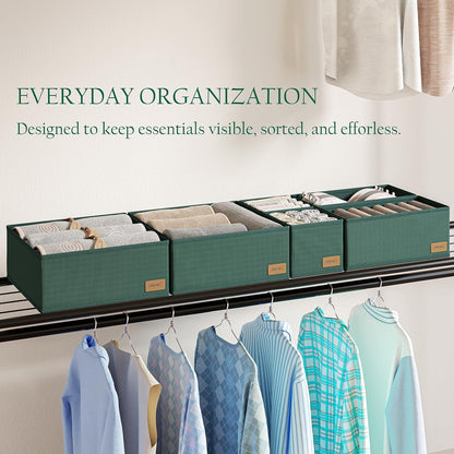 Dresser Drawer Organizer Clothes, 6 Pack Foldable Storage Boxes with Zipper, 600D Fabric, Cream, Drawer Dividers for Underwear, Socks, Baby Clothes