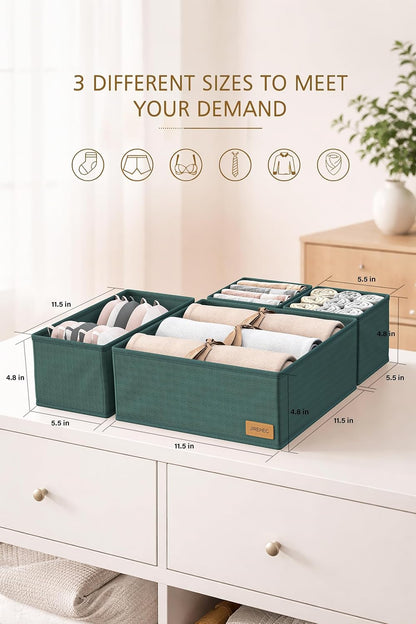 Dresser Drawer Organizer Clothes, 6 Pack Foldable Storage Boxes with Zipper, 600D Fabric, Cream, Drawer Dividers for Underwear, Socks, Baby Clothes