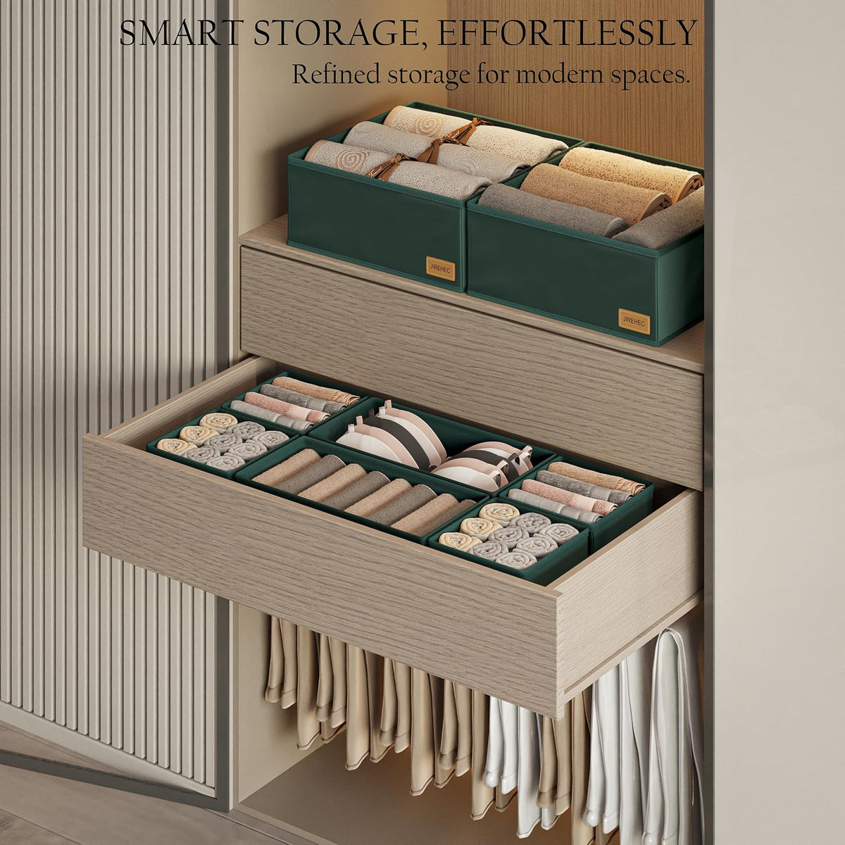 Dresser Drawer Organizer Clothes, 6 Pack Foldable Storage Boxes with Zipper, 600D Fabric, Cream, Drawer Dividers for Underwear, Socks, Baby Clothes