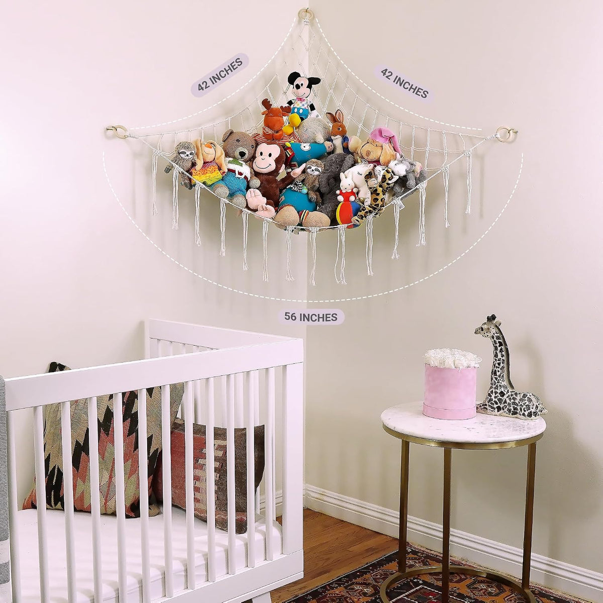 Large Stuffed Animal Hammock Corner - Stuffed Animal Storage - 100% Natural Cotton Macrame Stuffed Animal Net - Stuff Animal Organizer - Net For Stuffed Animals Corner Large-Beige