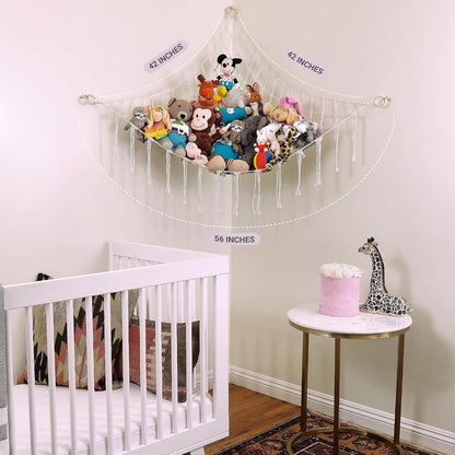 Large Stuffed Animal Hammock Corner - Stuffed Animal Storage - 100% Natural Cotton Macrame Stuffed Animal Net - Stuff Animal Organizer - Net For Stuffed Animals Corner Large-Beige