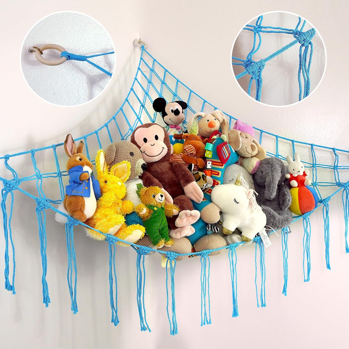 Large Stuffed Animal Hammock Corner - Stuffed Animal Storage - 100% Natural Cotton Macrame Stuffed Animal Net - Stuff Animal Organizer - Net For Stuffed Animals Corner Large-Beige