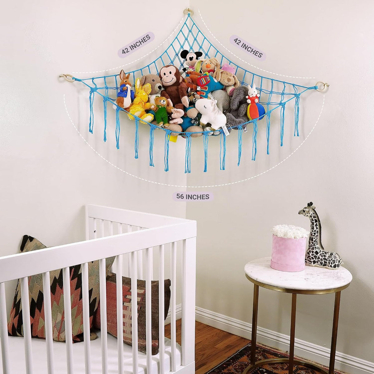 Large Stuffed Animal Hammock Corner - Stuffed Animal Storage - 100% Natural Cotton Macrame Stuffed Animal Net - Stuff Animal Organizer - Net For Stuffed Animals Corner Large-Beige