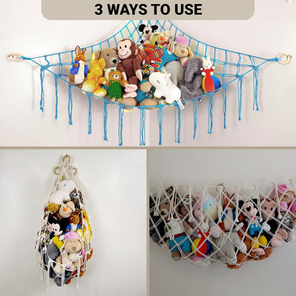 Large Stuffed Animal Hammock Corner - Stuffed Animal Storage - 100% Natural Cotton Macrame Stuffed Animal Net - Stuff Animal Organizer - Net For Stuffed Animals Corner Large-Beige
