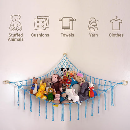 Large Stuffed Animal Hammock Corner - Stuffed Animal Storage - 100% Natural Cotton Macrame Stuffed Animal Net - Stuff Animal Organizer - Net For Stuffed Animals Corner Large-Beige