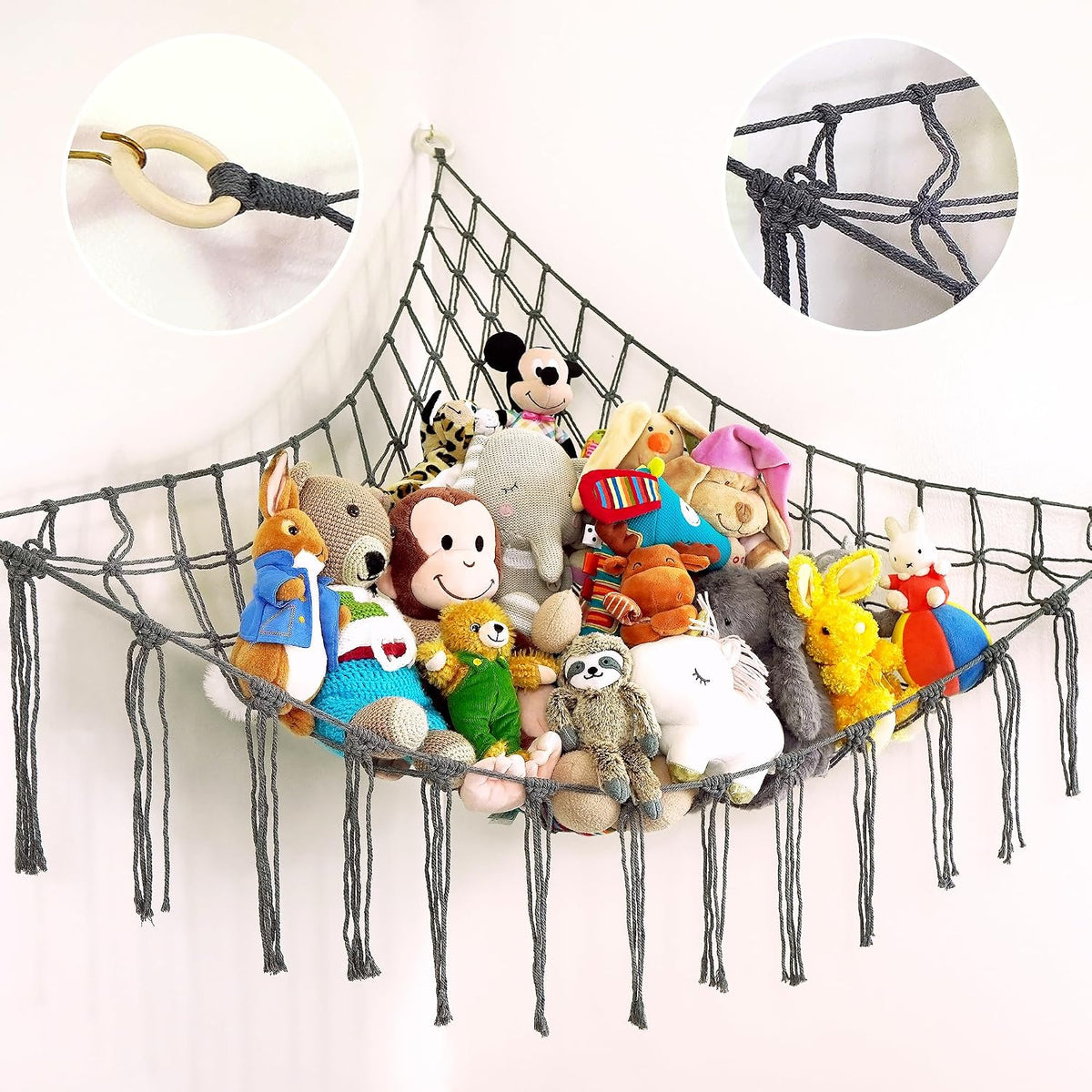 Large Stuffed Animal Hammock Corner - Stuffed Animal Storage - 100% Natural Cotton Macrame Stuffed Animal Net - Stuff Animal Organizer - Net For Stuffed Animals Corner Large-Beige