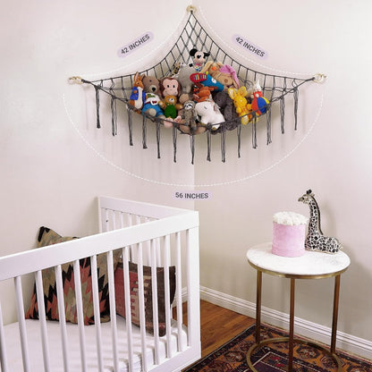 Large Stuffed Animal Hammock Corner - Stuffed Animal Storage - 100% Natural Cotton Macrame Stuffed Animal Net - Stuff Animal Organizer - Net For Stuffed Animals Corner Large-Beige