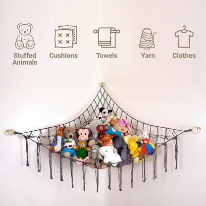 Large Stuffed Animal Hammock Corner - Stuffed Animal Storage - 100% Natural Cotton Macrame Stuffed Animal Net - Stuff Animal Organizer - Net For Stuffed Animals Corner Large-Beige