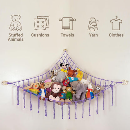 Large Stuffed Animal Hammock Corner - Stuffed Animal Storage - 100% Natural Cotton Macrame Stuffed Animal Net - Stuff Animal Organizer - Net For Stuffed Animals Corner Large-Beige
