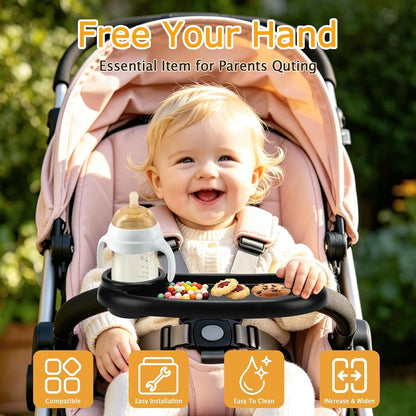 Universal Stroller Snack Tray Compatible with Mockingbird Evenflo Nuna, Adjustable Stroller Tray with Cup Holder & Phone Holder, Stroller Accessory Attachment, Black