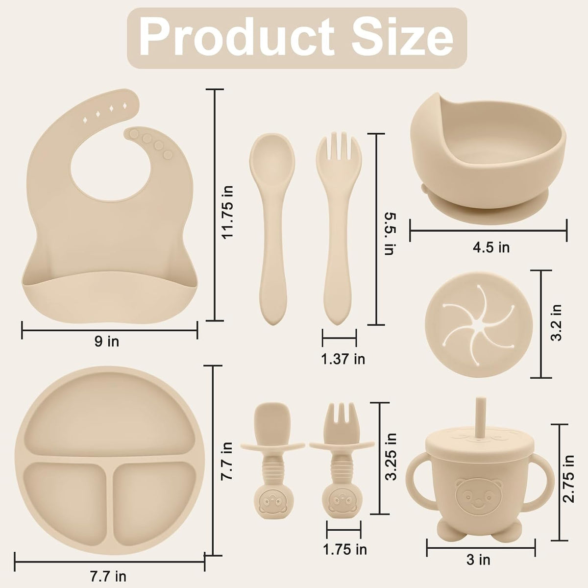Silicone Baby Feeding Set | Baby Led Weaning Supplies Includes Suction Bowls and Divided Plates, Adjustable Bib, Baby Utensils Spoons and Forks,Cup | Baby Feeding Essentials (Pink)
