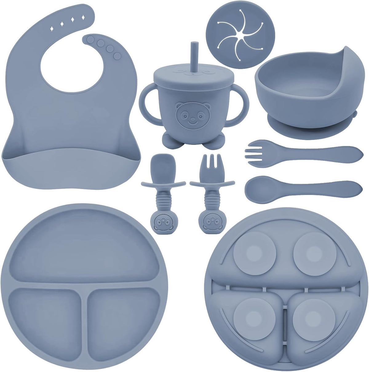 Silicone Baby Feeding Set | Baby Led Weaning Supplies Includes Suction Bowls and Divided Plates, Adjustable Bib, Baby Utensils Spoons and Forks,Cup | Baby Feeding Essentials (Pink)