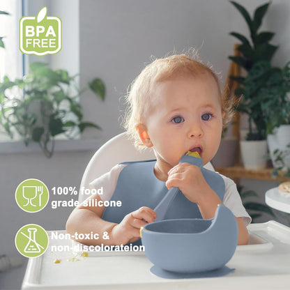 Silicone Baby Feeding Set | Baby Led Weaning Supplies Includes Suction Bowls and Divided Plates, Adjustable Bib, Baby Utensils Spoons and Forks,Cup | Baby Feeding Essentials (Pink)