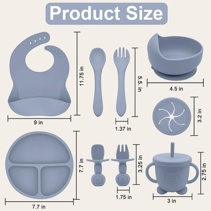 Silicone Baby Feeding Set | Baby Led Weaning Supplies Includes Suction Bowls and Divided Plates, Adjustable Bib, Baby Utensils Spoons and Forks,Cup | Baby Feeding Essentials (Pink)