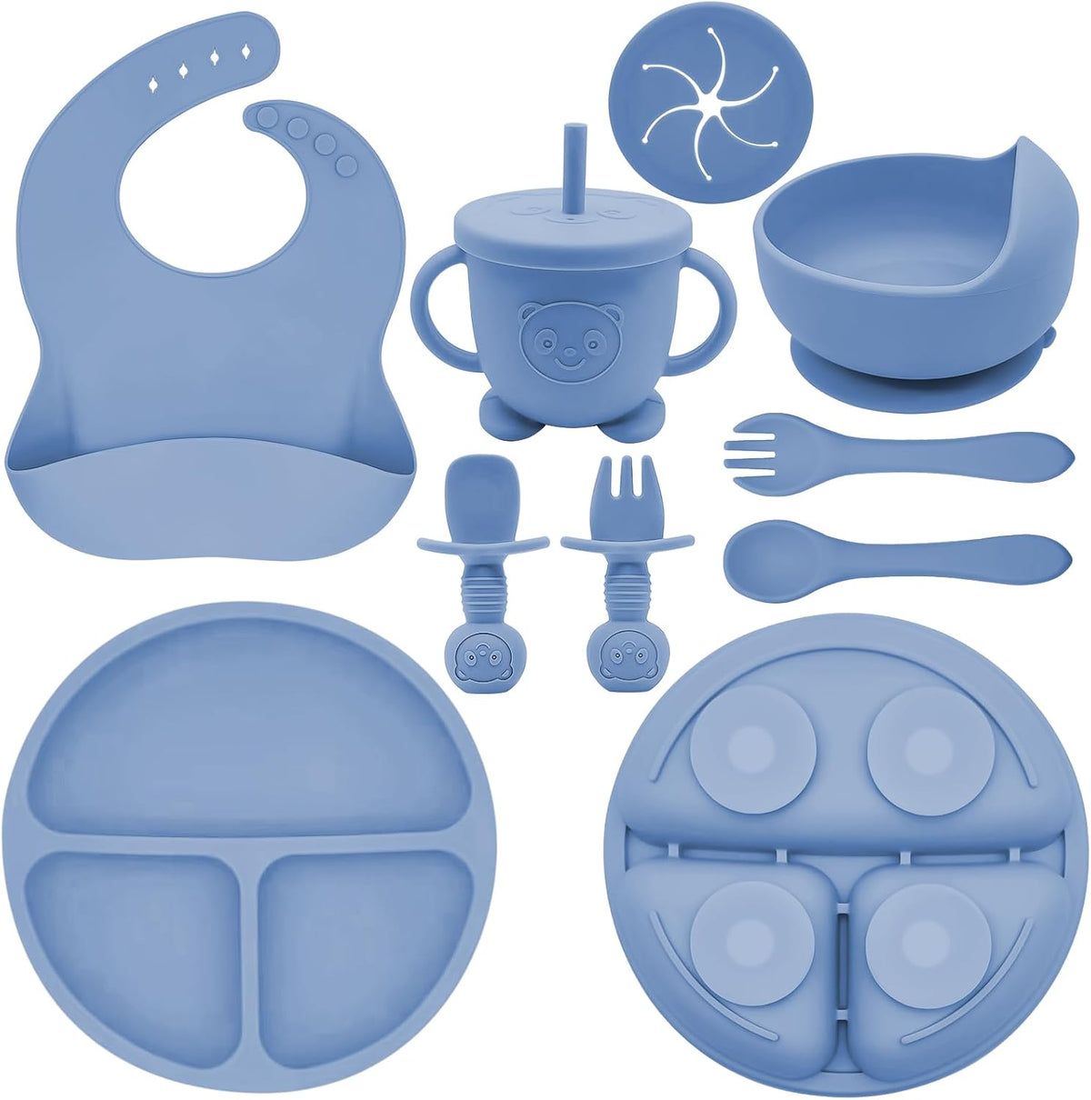 Silicone Baby Feeding Set | Baby Led Weaning Supplies Includes Suction Bowls and Divided Plates, Adjustable Bib, Baby Utensils Spoons and Forks,Cup | Baby Feeding Essentials (Pink)