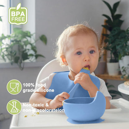 Silicone Baby Feeding Set | Baby Led Weaning Supplies Includes Suction Bowls and Divided Plates, Adjustable Bib, Baby Utensils Spoons and Forks,Cup | Baby Feeding Essentials (Pink)