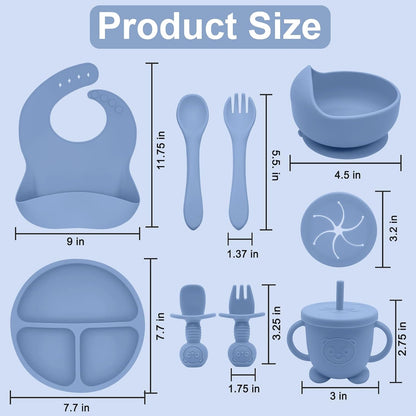 Silicone Baby Feeding Set | Baby Led Weaning Supplies Includes Suction Bowls and Divided Plates, Adjustable Bib, Baby Utensils Spoons and Forks,Cup | Baby Feeding Essentials (Pink)