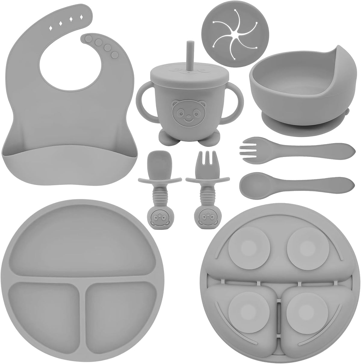 Silicone Baby Feeding Set | Baby Led Weaning Supplies Includes Suction Bowls and Divided Plates, Adjustable Bib, Baby Utensils Spoons and Forks,Cup | Baby Feeding Essentials (Pink)