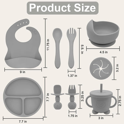 Silicone Baby Feeding Set | Baby Led Weaning Supplies Includes Suction Bowls and Divided Plates, Adjustable Bib, Baby Utensils Spoons and Forks,Cup | Baby Feeding Essentials (Pink)