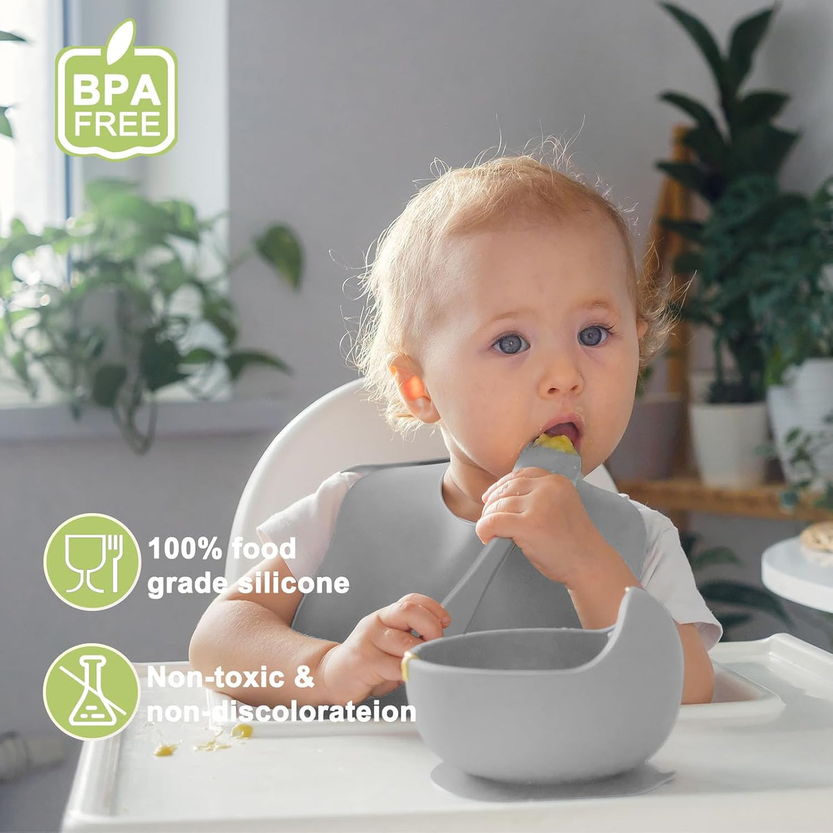 Silicone Baby Feeding Set | Baby Led Weaning Supplies Includes Suction Bowls and Divided Plates, Adjustable Bib, Baby Utensils Spoons and Forks,Cup | Baby Feeding Essentials (Pink)