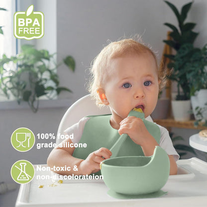 Silicone Baby Feeding Set | Baby Led Weaning Supplies Includes Suction Bowls and Divided Plates, Adjustable Bib, Baby Utensils Spoons and Forks,Cup | Baby Feeding Essentials (Pink)