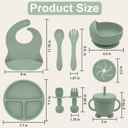 Silicone Baby Feeding Set | Baby Led Weaning Supplies Includes Suction Bowls and Divided Plates, Adjustable Bib, Baby Utensils Spoons and Forks,Cup | Baby Feeding Essentials (Pink)