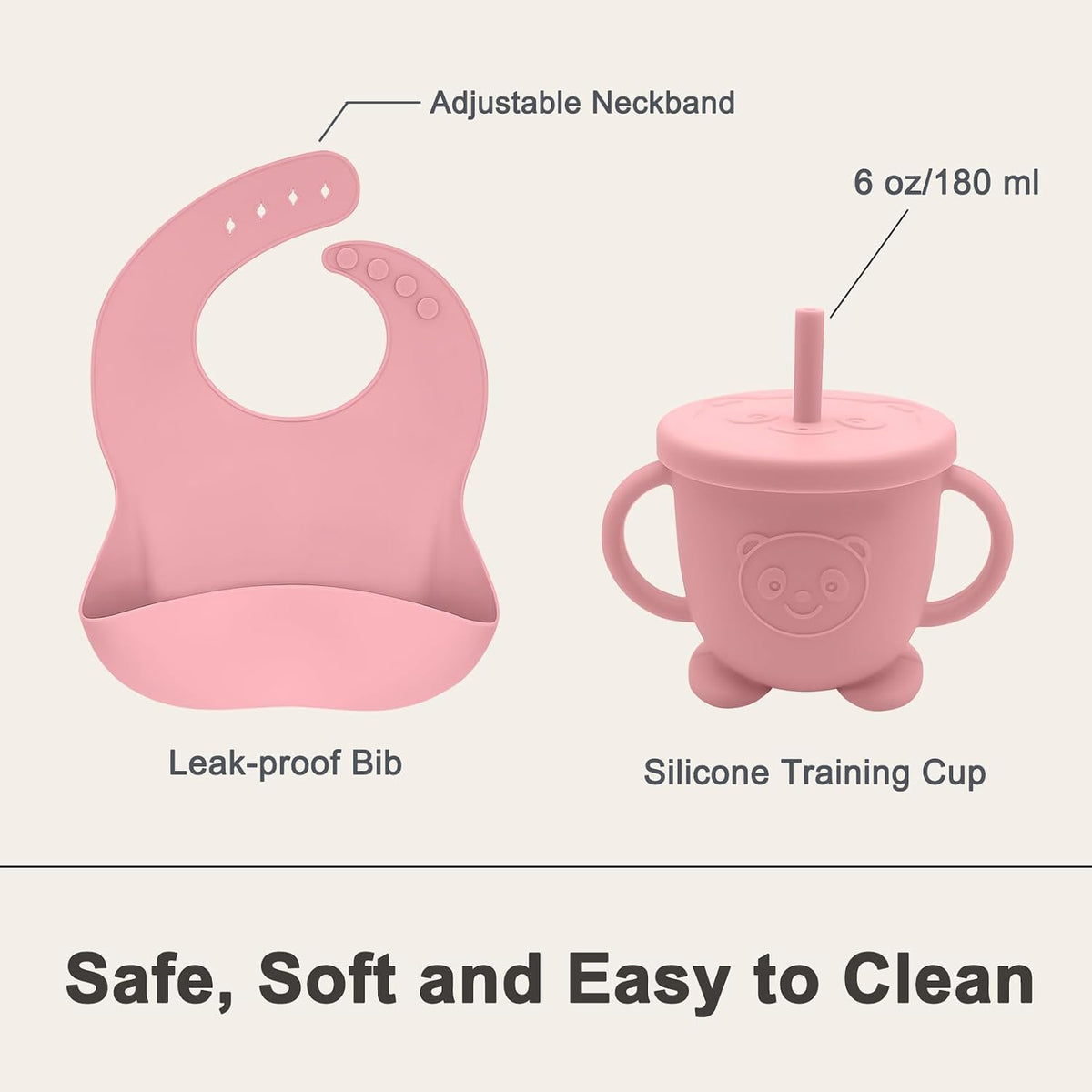 Silicone Baby Feeding Set | Baby Led Weaning Supplies Includes Suction Bowls and Divided Plates, Adjustable Bib, Baby Utensils Spoons and Forks,Cup | Baby Feeding Essentials (Pink)