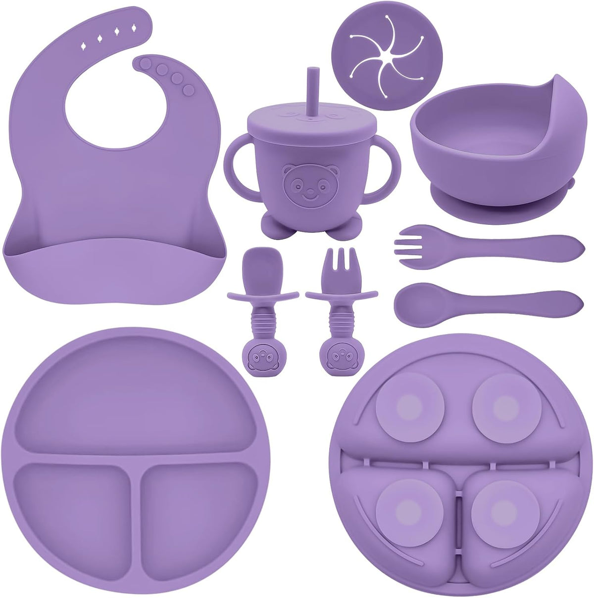 Silicone Baby Feeding Set | Baby Led Weaning Supplies Includes Suction Bowls and Divided Plates, Adjustable Bib, Baby Utensils Spoons and Forks,Cup | Baby Feeding Essentials (Pink)