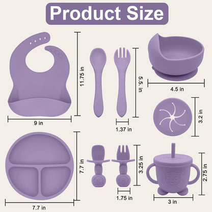 Silicone Baby Feeding Set | Baby Led Weaning Supplies Includes Suction Bowls and Divided Plates, Adjustable Bib, Baby Utensils Spoons and Forks,Cup | Baby Feeding Essentials (Pink)