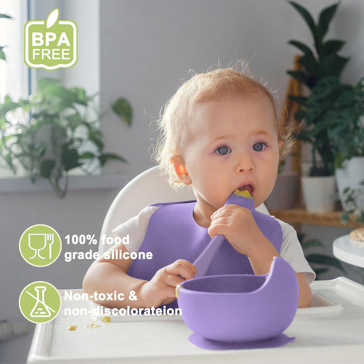 Silicone Baby Feeding Set | Baby Led Weaning Supplies Includes Suction Bowls and Divided Plates, Adjustable Bib, Baby Utensils Spoons and Forks,Cup | Baby Feeding Essentials (Pink)