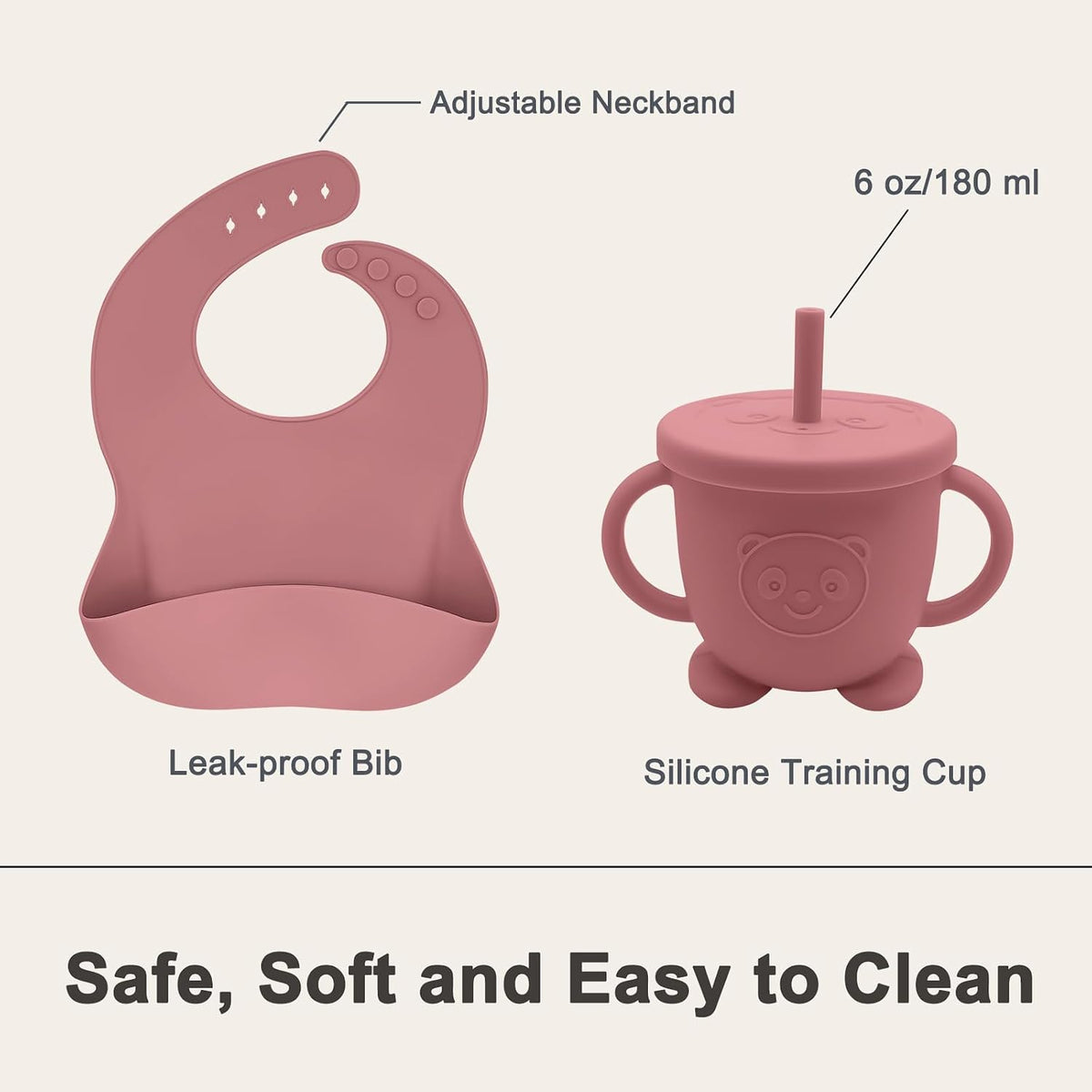 Silicone Baby Feeding Set | Baby Led Weaning Supplies Includes Suction Bowls and Divided Plates, Adjustable Bib, Baby Utensils Spoons and Forks,Cup | Baby Feeding Essentials (Pink)