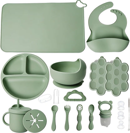 19 Pcs Silicone Baby Feeding Set Eating Essentials for Newborn