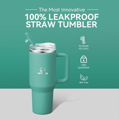 30/40/50 oz Tumbler with Handle, Water Bottles with Straw Lid, Insulated Stainless Steel Travel Mug Cup Holder Friendly, Keep Drinks Cold or Hot for Hours