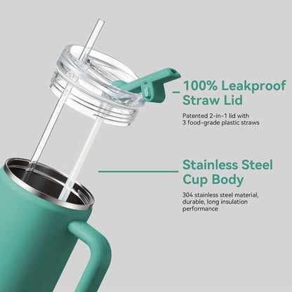 30/40/50 oz Tumbler with Handle, Water Bottles with Straw Lid, Insulated Stainless Steel Travel Mug Cup Holder Friendly, Keep Drinks Cold or Hot for Hours